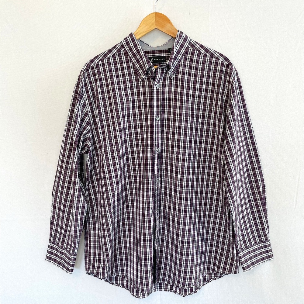 PGA Tour Men's XL Long Sleeve Button Down 100% Cotton Plaid Shirt